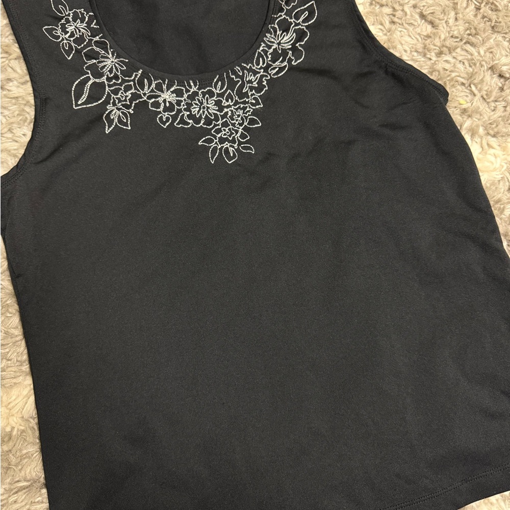 New York & Company Black Floral Tank Top